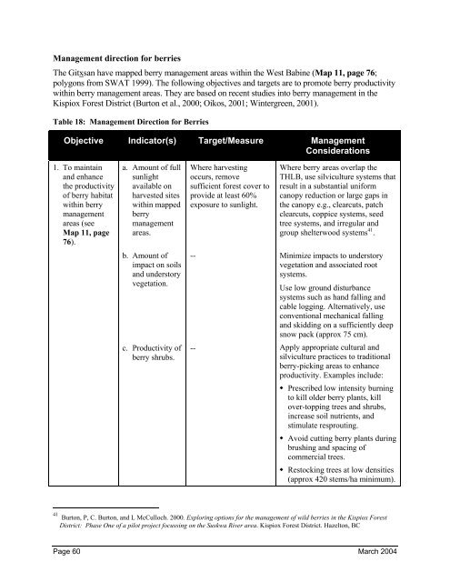 West Babine Sustainable Resource Management Plan