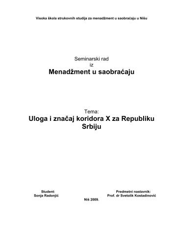 Koridor x - Seminarski Maturski Diplomski Radovi