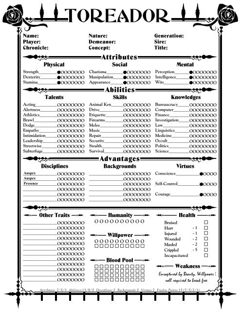 Toreador - MrGone's Character Sheets