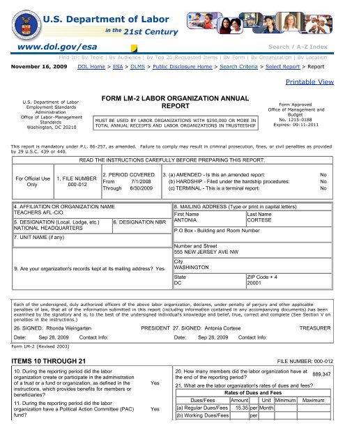 Aft National Headquarters Annual Financial Report