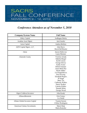 Conference Attendees as of November 5, 2010