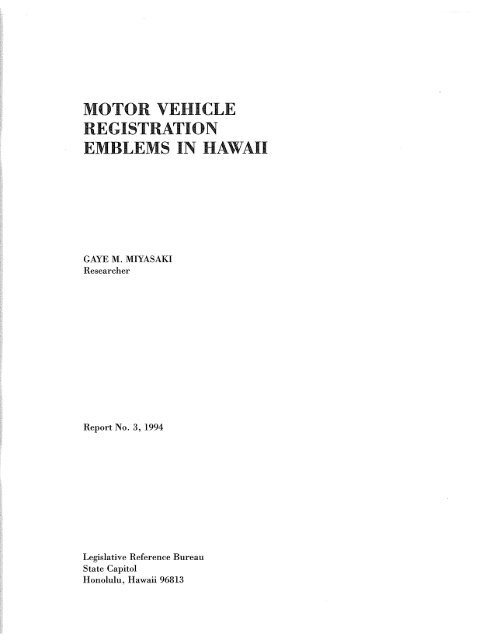 motor vehicle registration emblems in hawaii - Legislative Reference ...