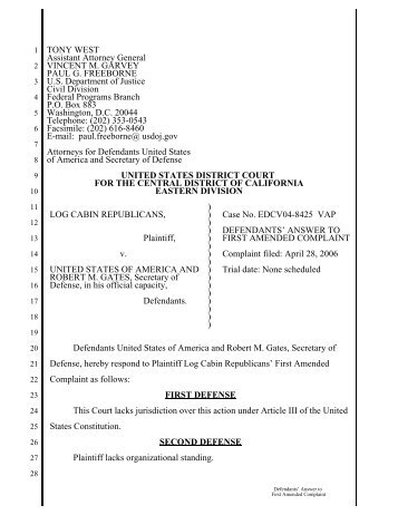 Defendents' Answer to Amended Complaint - The DADT Digital ...