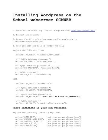 Installing Wordpress on the School webserver SCMWEB