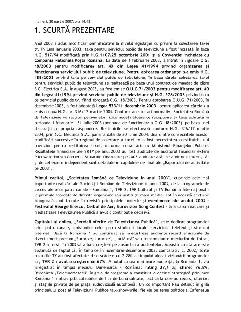 Raport de activitate 2003 - tvr.ro