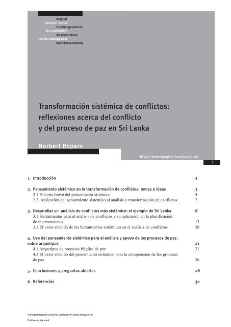 Transformación sistémica de conflictos - Berghof Handbook for ...