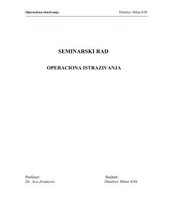 Operaciona istrazivanja - Seminarski Maturski Diplomski Radovi