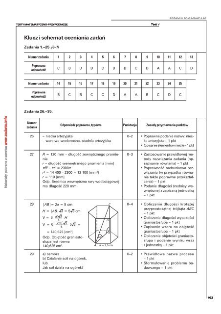 Klucz i schemat oceniania zadań - Zadania.info