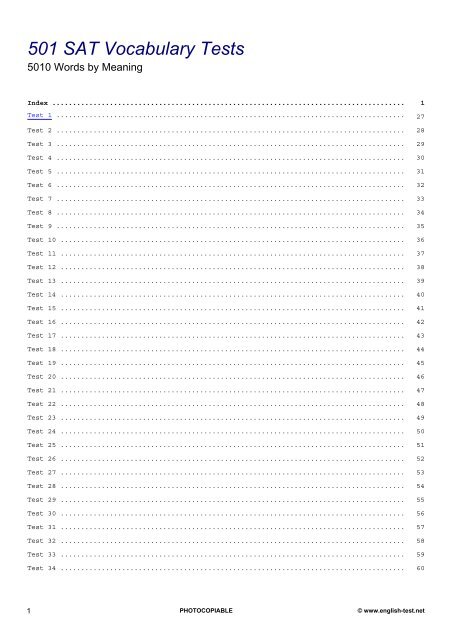 Sat Vocabulary Tests Word By Meaning English Test Net