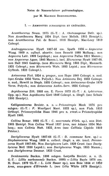 N'oies de Nomenclature paléozoologique. Acanthoceras Neum. 1875
