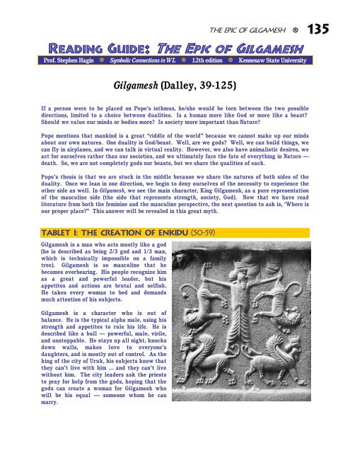 Reading Guide: The Epic of Gilgamesh - KsuWeb - Kennesaw State ...