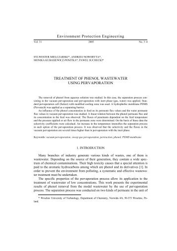 Treatment of phenol wastewater using pervaporation - Environment ...