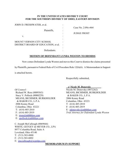 (Lynda Weston)'s Motion to Dismiss - National Center for Science ...