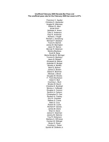 Unofficial February 2005 Nevada Bar Pass List The - State Bar Of ...