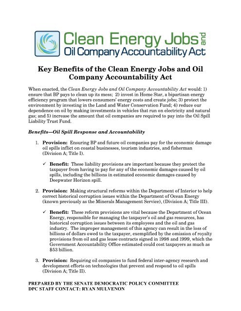 Key Benefits of the Clean Energy Jobs and Oil Company ...