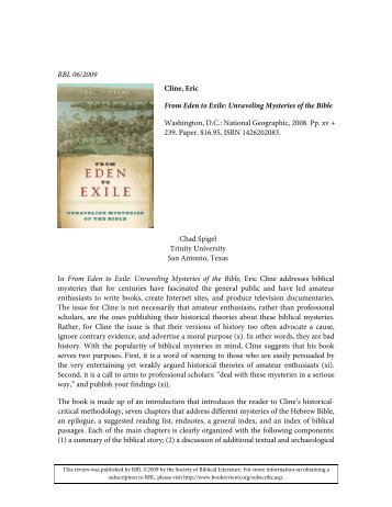 From Eden to Exile - Review of Biblical Literature