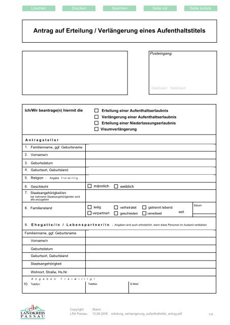 Antrag Auf Verlängerung Des Aufenthaltstitels Antrag auf Erteilung / Verlängerung eines Aufenthaltstitels