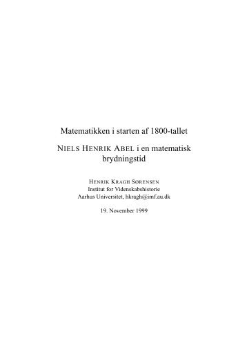 Matematikken i starten af 1800-tallet NIELS HENRIK ABEL i en ...