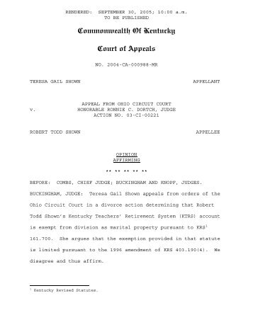 Commonwealth Of Kentucky Court of Appeals - Kentucky Supreme ...