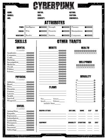 Cyberpunk 2-page Sheet - MrGone's Character Sheets
