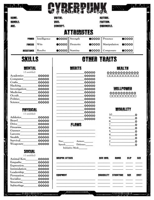 V20 4-Page Elder Character Sheet - MrGone's Character Sheets