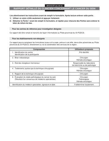 rapport détaillé du clinicien concernant le cancer du sein