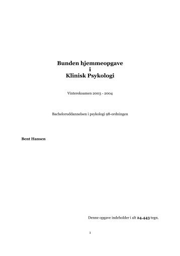 Bunden hjemmeopgave i Klinisk Psykologi - Bent Hansen