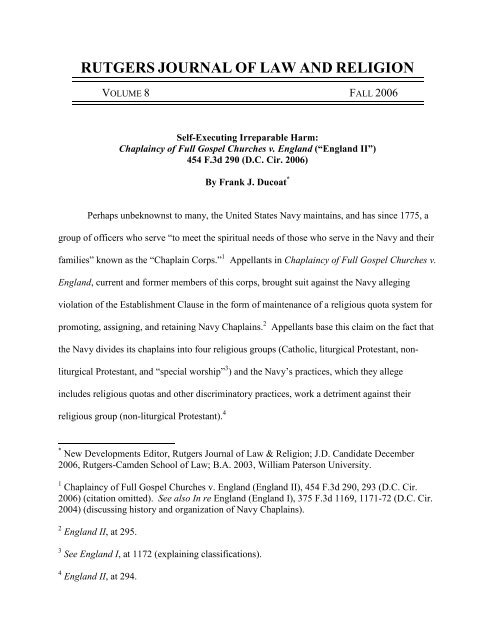 Frank J Ducoat The Rutgers Journal Of Law Religion Frank J Ducoat The Rutgers Journal Of Law Religion
