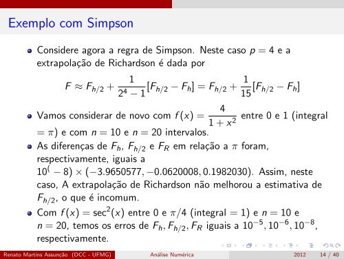 Análise Numérica - Erros, Extrapolaįão de Richardson e ... - UFMG