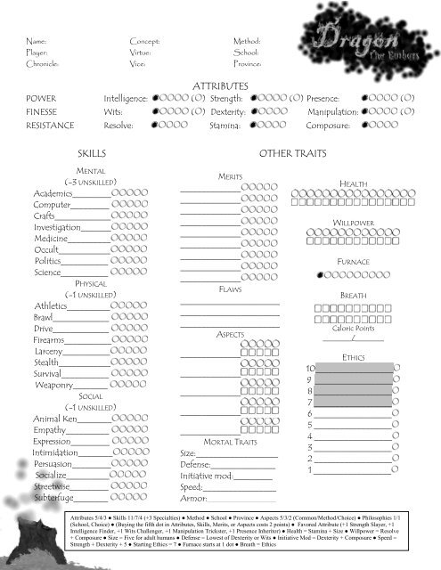 Dragon: The Embers Core Book - MrGone's Character Sheets