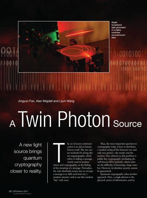 A Twin Photon Source Based on Optical Fiber - Physical ...