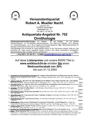 Antiquariats-Angebot Nr. 702 Ornithologie - Antikbuch24