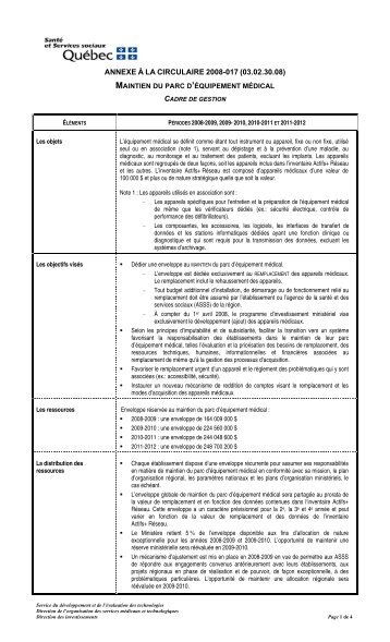 ANNEXE À LA CIRCULAIRE 2008-017 (03.02.30.08) - Source