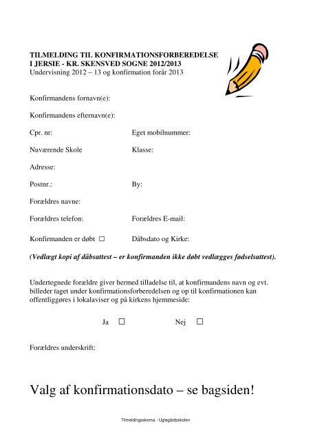 Valg af konfirmationsdato – se bagsiden! - Jersie Kr. Skensved