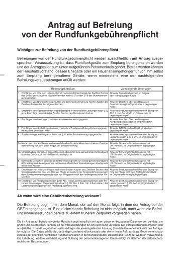 ANTRAG AUF BEFREIUNG VON DER RUNDFUNKGEBHRENPFLICHT PDF