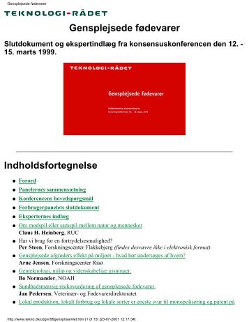 "Gensplejsede fødevarer" i PDF format. - Teknologirådet