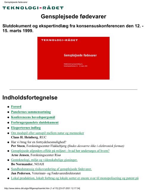 Gensplejsede fødevarer" i PDF format. - Teknologirådet