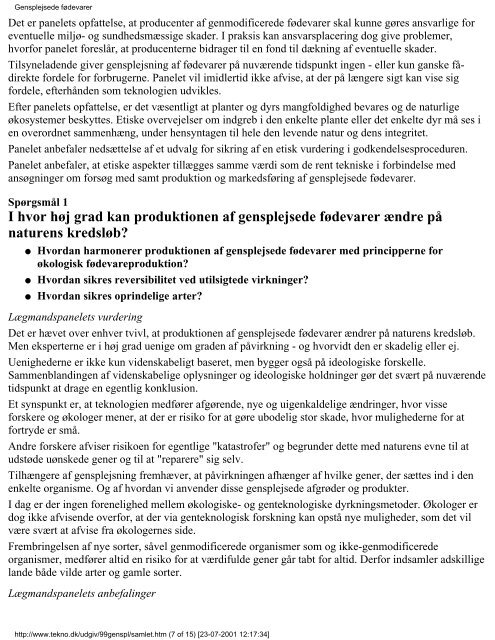 "Gensplejsede fødevarer" i PDF format. - Teknologirådet