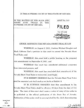 ORDER AMENDING THE NEVADA SHORT TRIAL RULES