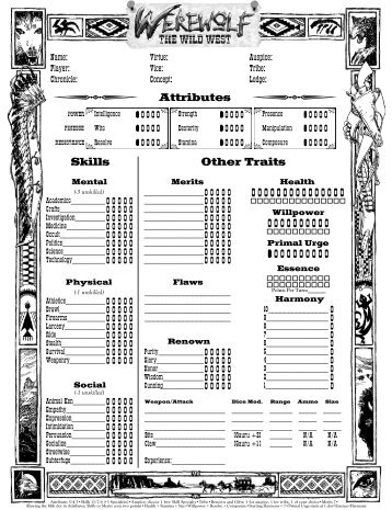 Werewolf: The Wild West 2 Page Interactive Sheet