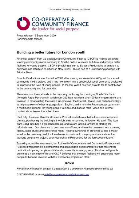 press release - Co-operative and Community Finance