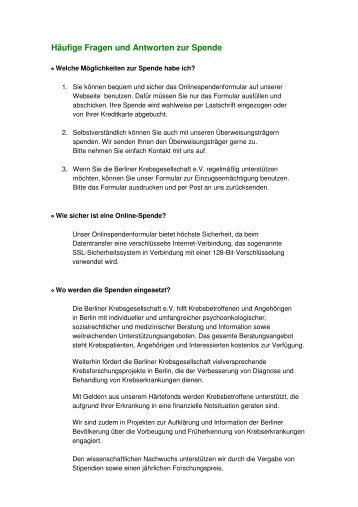 Häufige Fragen zur Spende - Berliner Krebsgesellschaft