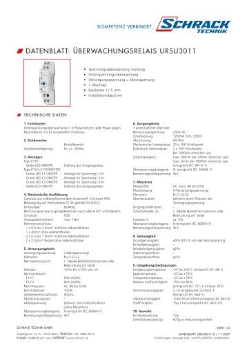 w DATENBLATT: ÜBERWACHUNGSRELAIS UR5U3011 - Schrack