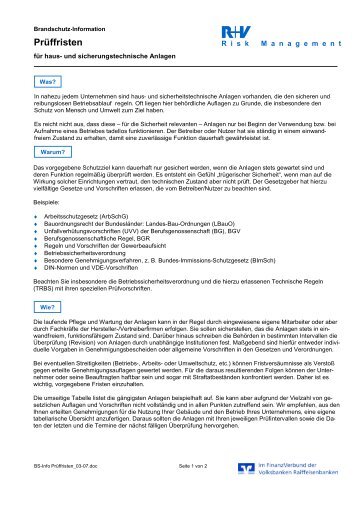 Brandschutz-Information Prüffristen - R+V Versicherung