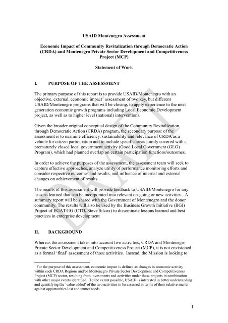 Usaid Montenegro Assessment Sow - Economic Growth