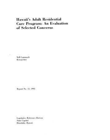Hawaii's Adult Residential Care Program - Legislative Reference ...