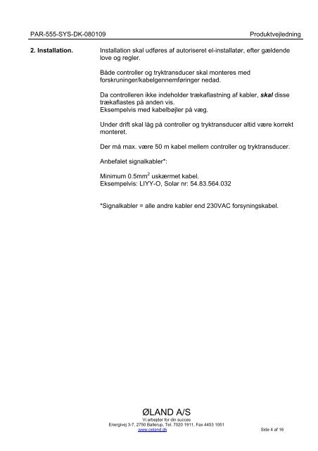 PAR-555-SYS Konstanttrykregulering - Øland Online