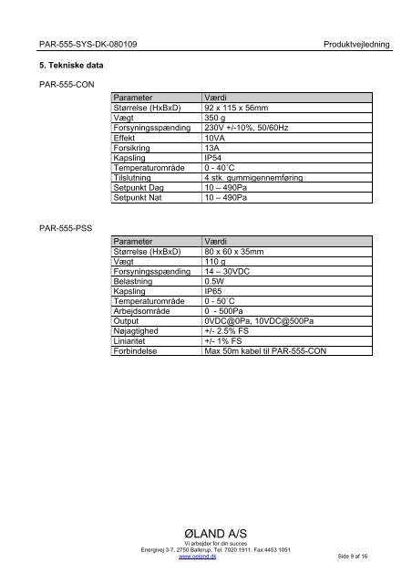 PAR-555-SYS Konstanttrykregulering - Øland Online