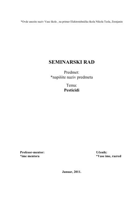 Pesticidi- ij - Seminarski Maturski Diplomski Radovi