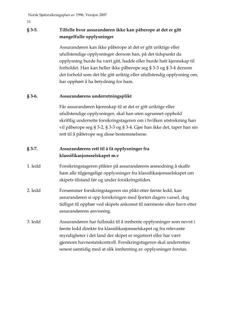 Forord Norsk Sjøforsikringsplan 1996, Versjon 2007 - Nordic Plan